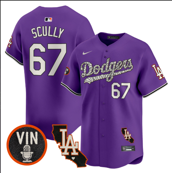 Men Los Angeles Dodgers #67 Scully 2025 purple Limited Stitched Jersey style 2-0